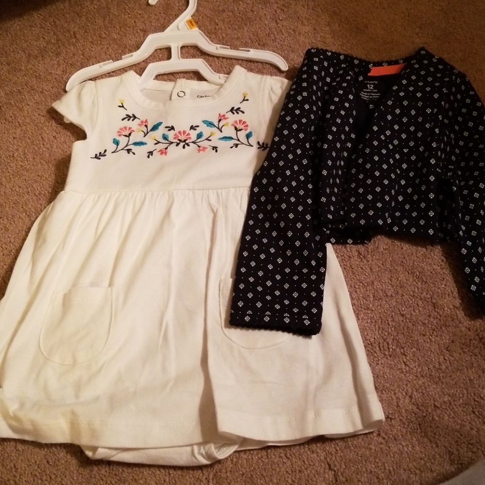 Carters 12 month dress with button cardigan nwt